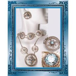 Fancy ART deco 800 SILVER Aquamarine Parure #1850327