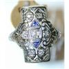 DECO 18k WG Diamond & Sapphire Ring Estate #1850440