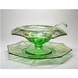 Lotus Green Depression Glass 3 Pc Mayo Set, #1863980