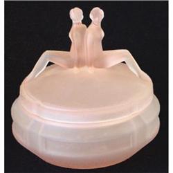 TWINS Pink Satin Glass Art Deco Powder Jar #1863981