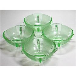 Art Deco Green Uranium Glass Desert Bowls (4) #1864113