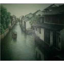 landscape of Jiangnan, water town. 40x40", oil #1864224