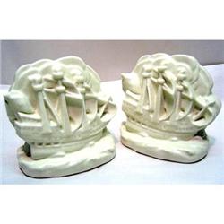 Rookwood 1927 Ivory Matt Ship Bookends mcdonald#1864229