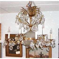 Vintage 8 Light Brass & Crystal Chandelier  #1864306