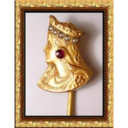 ANTIQUE garnet Figural jeweled WOMAN Stickpin #1864453