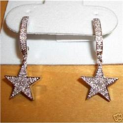 18K White Gold Diamond Dangle STAR Earrings #1864541