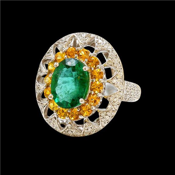 3.64CT NATURAL COLOMBIAN EMERALD 14K WHITE GOLD RING