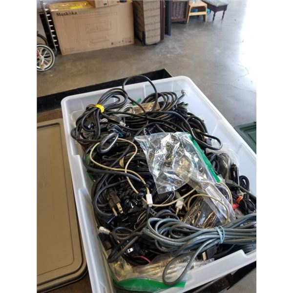 Large tote of various AC cords