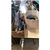 Image 1 : BOX OF BUNGEE CORDS, AND BOX OF STAIN, POLISH, PAINT, ELECTRICAL WIRE