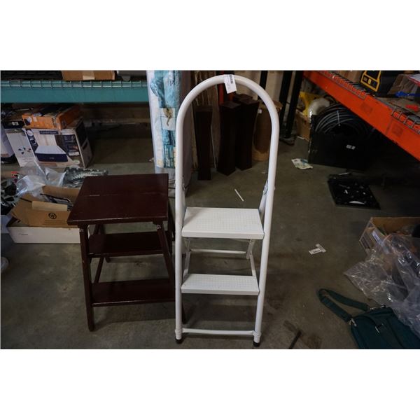 FOLDING 2 STEP LADDER AND WOOD 2 STEP STOOL