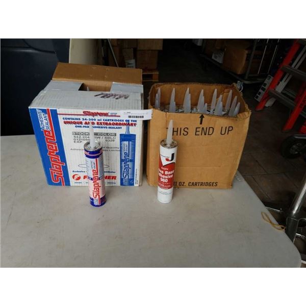 2 BOXES OF NEW ADHESIVE/SEALANT - BOX OF SILAPRENE ADHESIVE/SEALANT AND BOX OF JOHNSONITE ACRYLIC CO