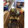 Image 2 : METAL CANDLE STANDS, DECOR, TRAY OF FIGURES, GUNPOWDER FLASK AND CLOCK