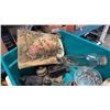 Image 3 : Tote of antique and vintage items including train lighter and cigarette box