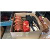 Image 2 : BOX OF PURSES, LEATHER DOCTORS BAG AND 2 COOKIE JAR HOUSES