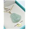 Image 2 : 14KT YELLOW GOLD JADEITE BUDDHA PENDANT W/ GOLD PLATED SILVER CHAIN W/ APPRAISAL $1850