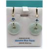 Image 1 : 14KT YELLOW GOLD LEVER BACK EARRINGS, SET W/ JADE DONUT ACCENTED W/ BLUE TOPAZ GEMSTONES W/ APPRAISA