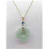 Image 2 : 14KT YELLOW GOLD JADE DONUT AND BLUE TOPAZ PENDANT W/ APPRAISAL $1915