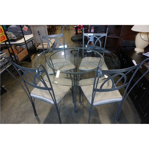 ROUND GLASSTOP DINING TABLE WITH 4 CHAIRS