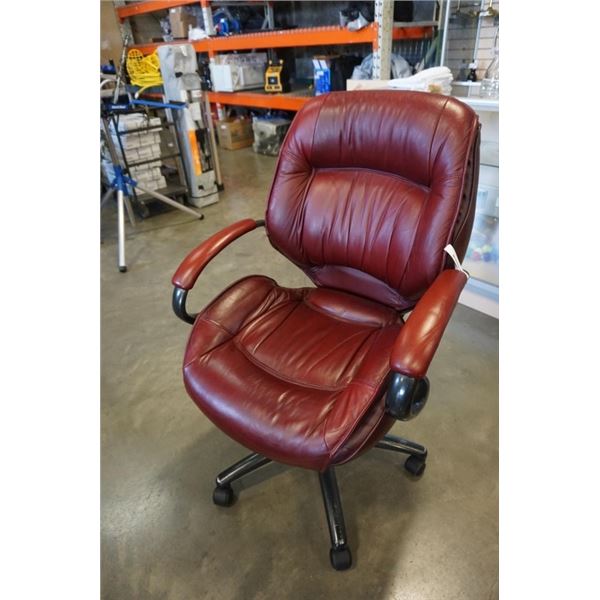 RED LEATHER ROLLING OFFICE CHAIR