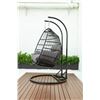 Image 2 : BRAND NEW DARK GREY DOUBLE HANGING EGG CHAIR - RETAIL $1969 W/ FOLDABLE FRAME, POWDER COATED STEEL F