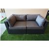 Image 1 : BRAND NEW PREMIUM RATTAN OUTDOOR LOVE SEAT W/ DARK GREY CUSHIONS - RETAIL $699 POWDER COATED STEEL F