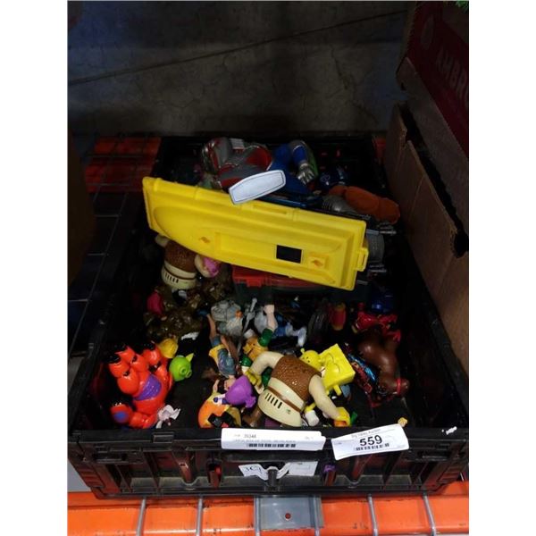 LARGE BOX OF TOYS - BEYBLADES, VINTAGE DWARFS, ETC