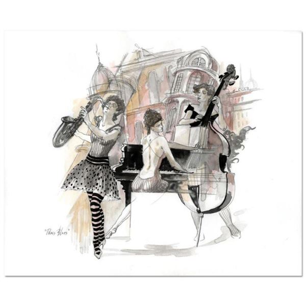 Lena Sotskova, "Paris-Blues" Mixed Media Original Painting, Hand Signed and with COA.