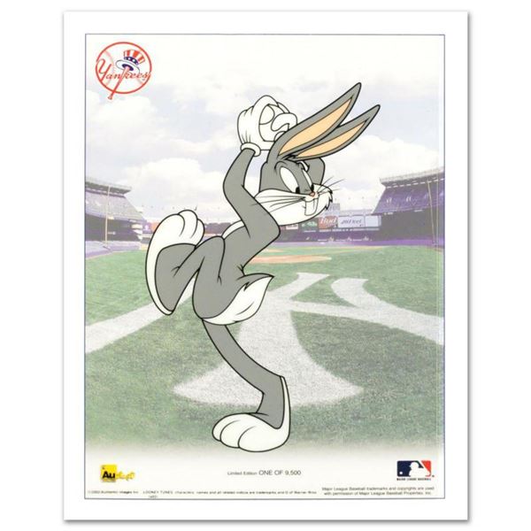 "Bugs Bunny Pitching with the Yankees" is a Limited Edition Sericel from Warner Bros.. Includes Cert