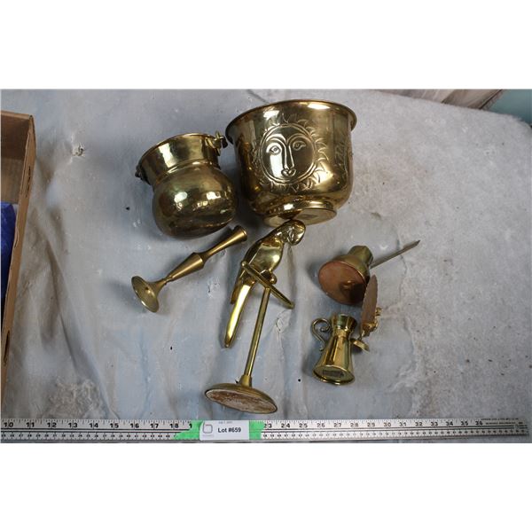 Brass Parrot and box of misc Brass items