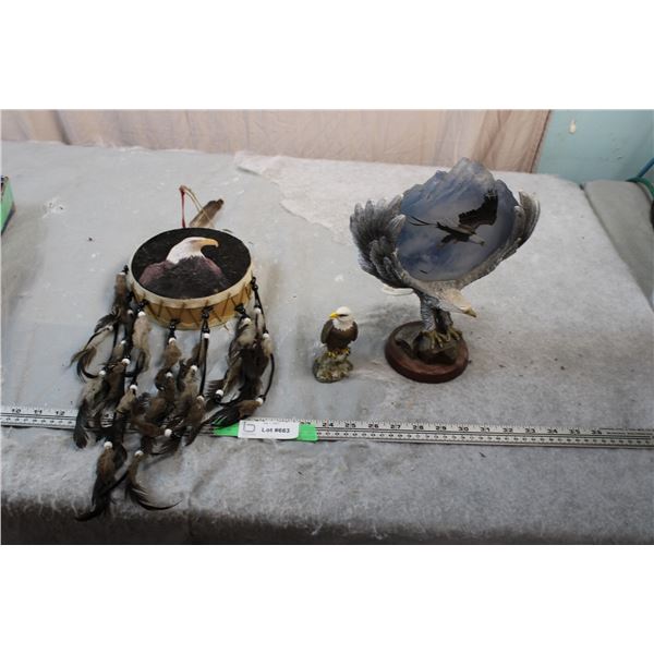 Bradford Exchange "Free to Soar" eagle ornament, wall hanging eagle painted drum with feathers