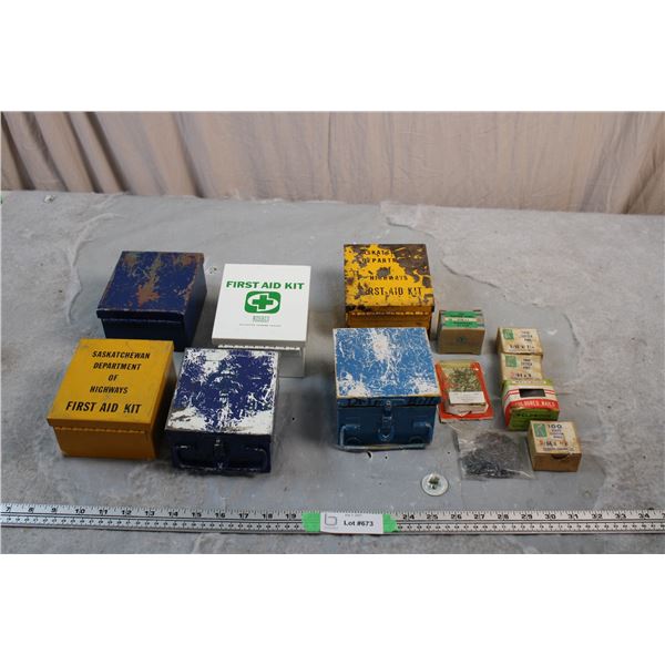 Vintage First aid Tin boxes (empty) + vintage cotter pins