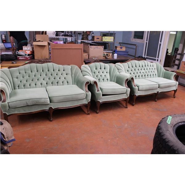 3 piece Green Furniture set (2 love seats and a couch) - vintage
