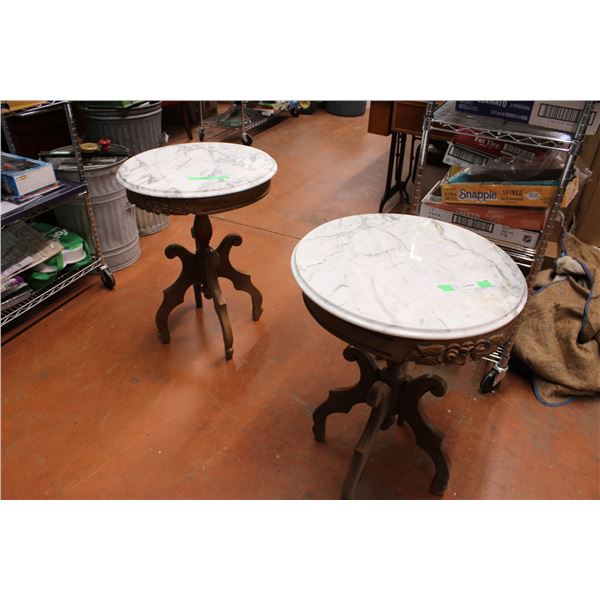 2x the money - Marble topped End Tables 28" tall 22" diameter