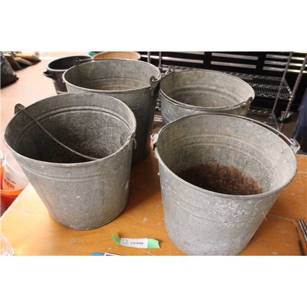 4 Round Galvanized Pails (Rusty Bottoms)