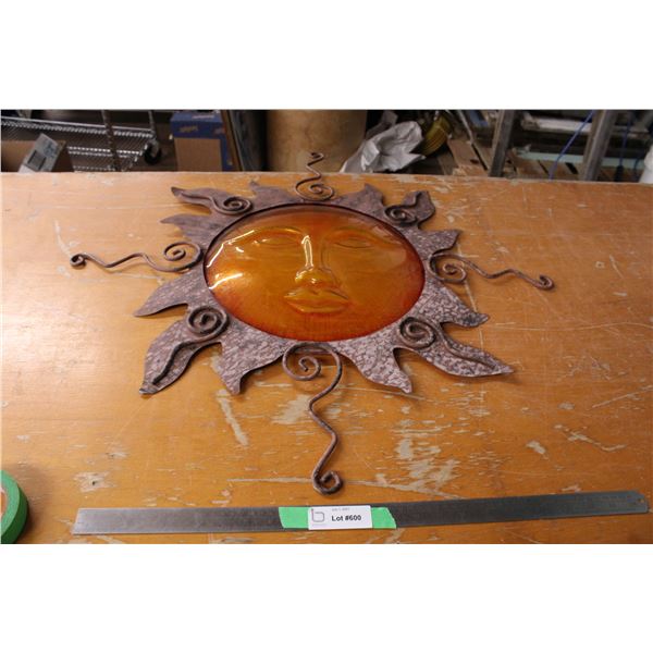 Sun Tin Wall Hanging With Yellow Glass Insert