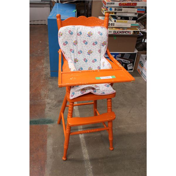 Orange Wooden Kids High Chair