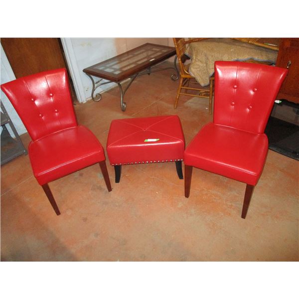 Two Vinyl Red Chairs with Red ottoman(footrest)