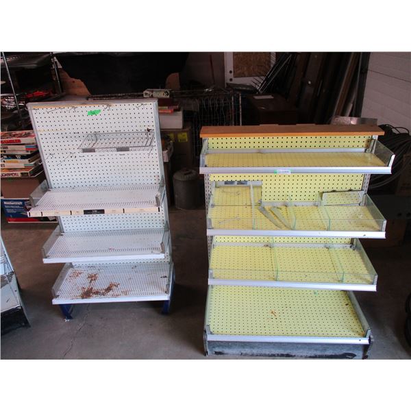 Two Metal Store Shelf Units - 50" and 56" high