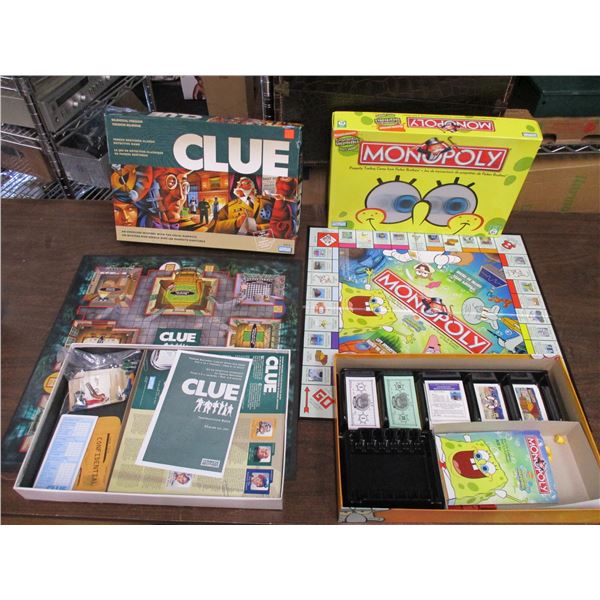2 Board Games - Spongebob Monopoly + Clue
