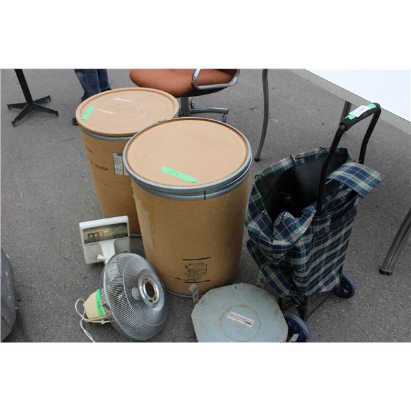 2 Empty Bins 2 Wheel Cart and Fan