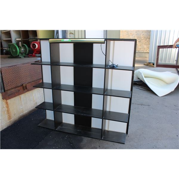 Large Shelf (Cork Board Back) 62" x 11" x 61" Tall, has a light on it