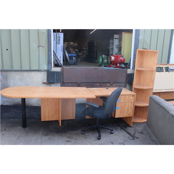 Office Desk With Shelf and Chair 102" x Long Corner Shelf 65" High