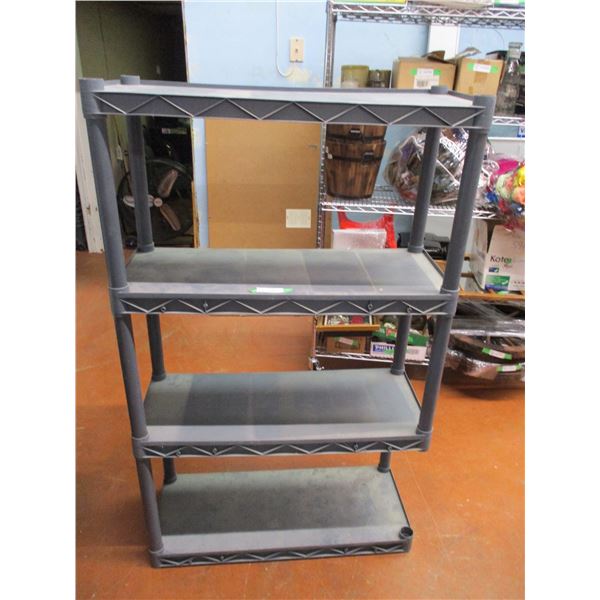 4-tier plastic shelf (missing 1 leg) - 56" tall, 34" wide, 14" deep