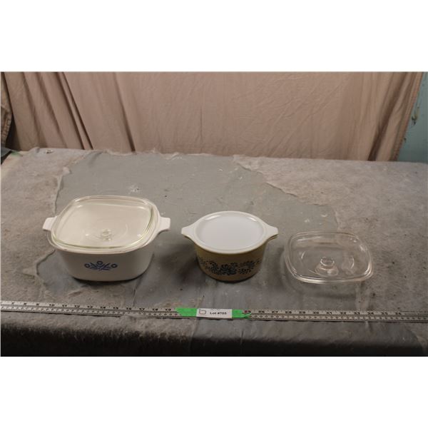 Corning Ware (Lid is Chipped) Plus Pyrex Casserole Dish and Extra Lid