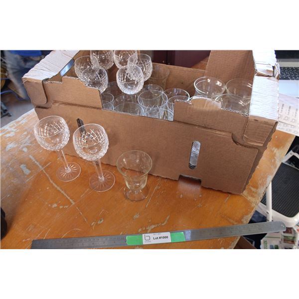 Box of Clear Glassware Etched Glass