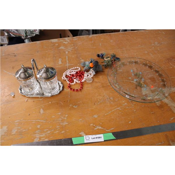 Sugar Cream Set Glass Plate and Misc Items