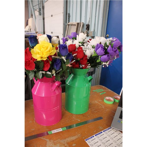 2 Cream Can Flower Decorations