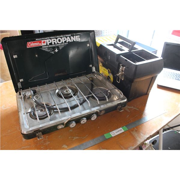 Coleman Campstove and Plastic Tool Box