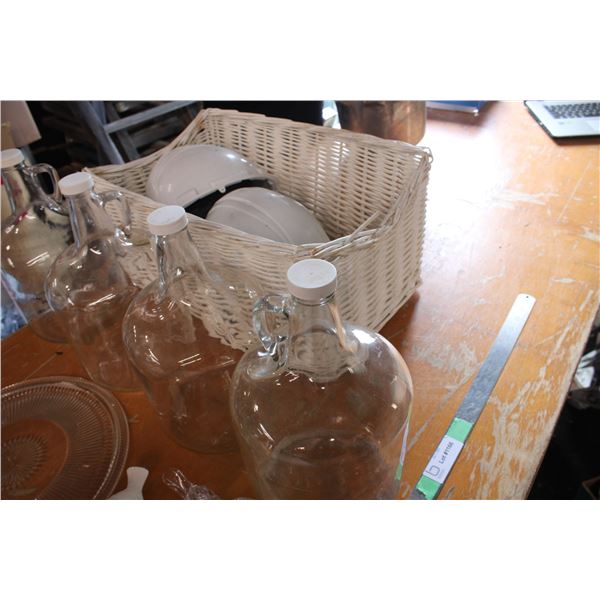 White Basket Hard Hats and Glass Jugs