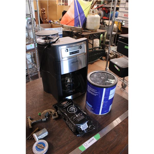 Coffee Krups Machine and Coffee In Container